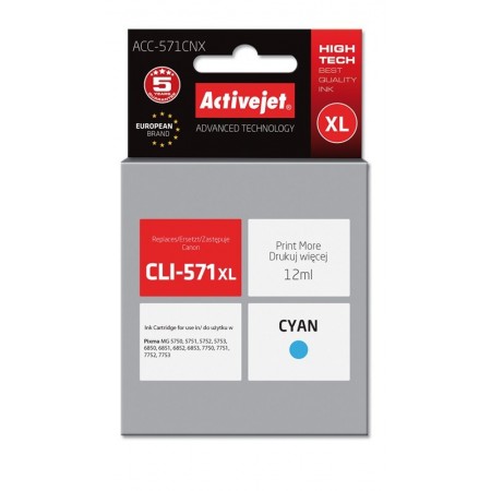 Activejet ACC-571CNX Ink cartridge (replacement for Canon CLI-571XLC- Supreme- 12 ml- cyan)