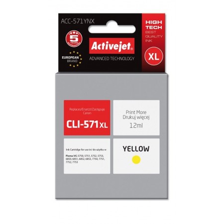 Activejet ACC-571YNX Ink cartridge (replacement for Canon CLI-571XLY- Supreme- 12 ml- yellow)