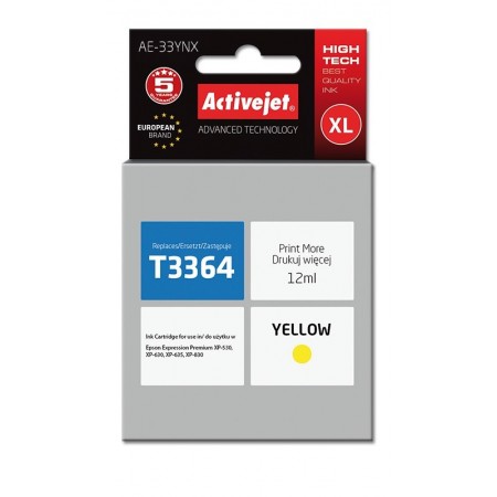 Activejet AE-33YNX Ink Cartridge (replacement for Epson 33XL T3364- Supreme- 12 ml- yellow)