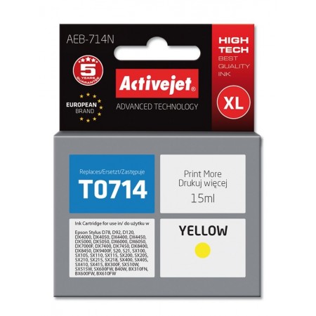 Activejet AEB-714N Ink cartridge (replacement for Epson T0714, T0894, T1004- Supreme- 15 ml- yellow)