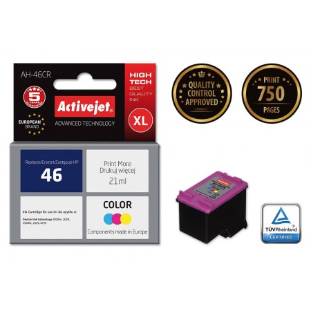 Activejet AH-46CR ink for HP printer- HP 46 CZ638AA replacement- Premium- 21 ml- color