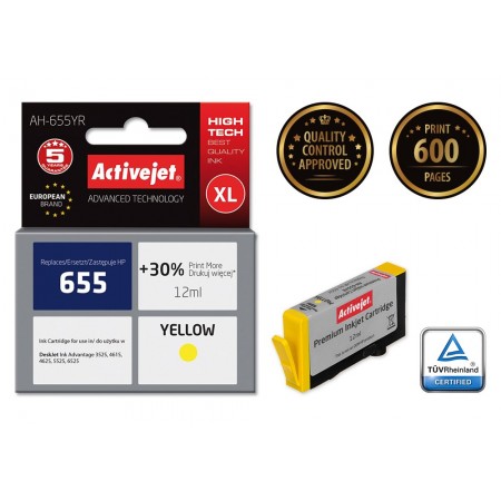 Activejet AH-655YR ink for HP printer- HP 655 CZ112AE replacement- Premium- 12 ml- yellow