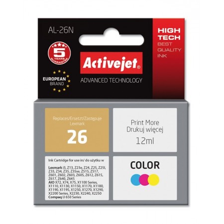 Activejet AL-26N Ink Cartridge (replacement for Lexmark 26 10N0026- Supreme- 12 ml- color)