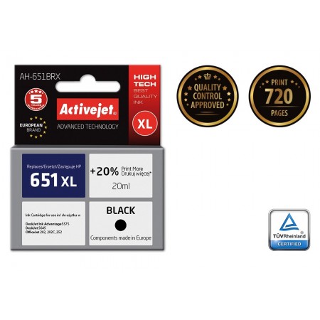 Activejet AH-651BRX Ink (replacement for HP 651 C2P10AE- Premium- 20 ml- black)