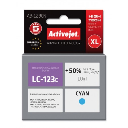 Activejet AB-123CN ink for Brother printer- Brother LC123C/LC121C replacement- Supreme- 10 ml- cyan