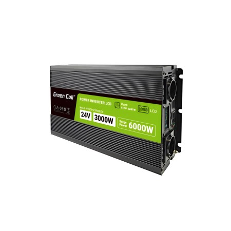 Green Cell Przetwornica napicia PowerInverter LCD 24 V 3000W/60000W Przetwornica samochodowa z wywietlaczem - czysty sinus powe