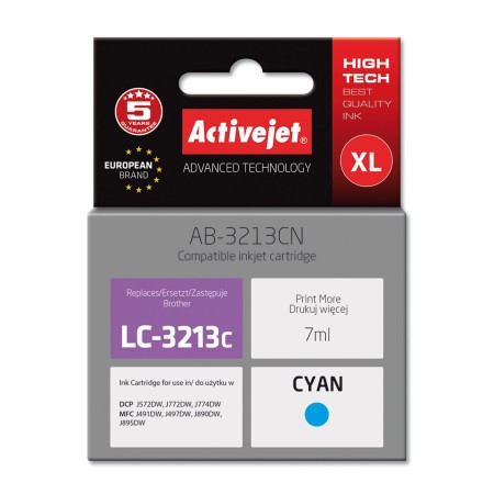 Activejet AB-3213CN Ink cartridge (replacement for Brother LC3213C- Supreme- 7 ml- cyan)