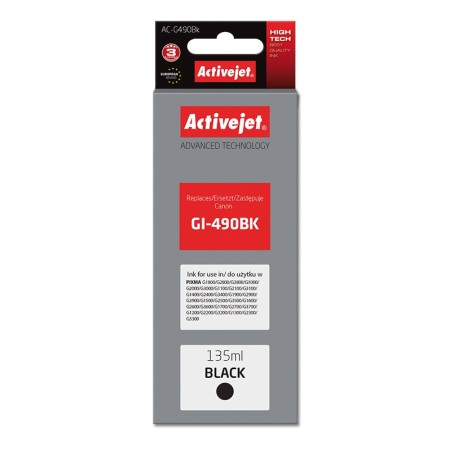 Activejet AC-G490Bk Ink (replacement for Canon GI-490BK- Supreme- 135 ml- 6000 pages, black)