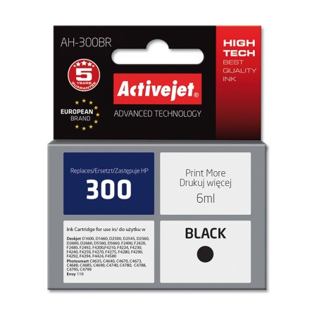 Activejet AH-300BR ink for HP printer- HP 300 CC640EE replacement- Premium- 6 ml- black