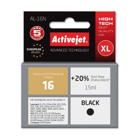 Activejet AL-16N Ink Cartridge (replacement for Lexmark 16 10N0016- Supreme- 15 ml- black)