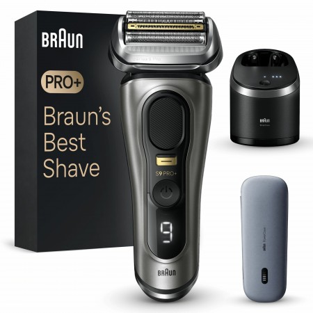 Braun Series 9 Pro+ 9575cc Wet & Dry Máquina de barbear com lâminas que se adaptam ao contorno do rosto Aparador Metálico