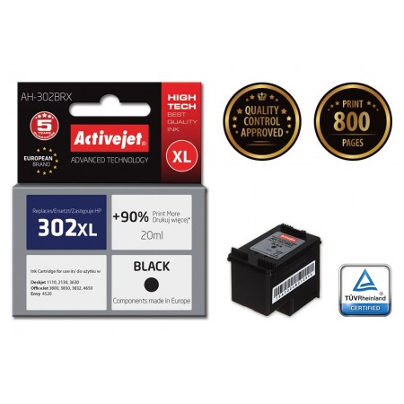 Activejet AH-302BRX ink for HP printer- HP 302XL F6U68AE replacement- Premium- 20 ml- black