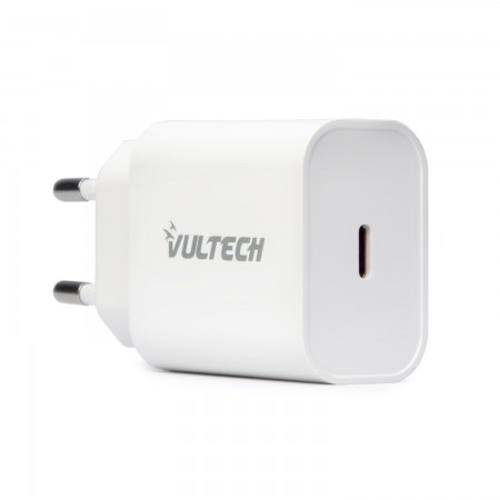 Adaptador de carregador universal Vultech CC-120PDCUGWH 1 porta tipo C PD20 QC 3.0 GaN 20W - tamanho compacto branco