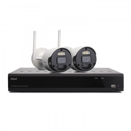 Kit Wireless Isiwi Connect S2 ISW-K1N8BF2MP-2 GEN1 NVR 8 Canali + 2 Telecamere IP 1080P 2Mpx Wireless con funzione PIR
