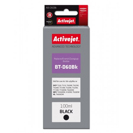 Activejet AB-D60Bk Ink Cartridge (replacement for Brother BT-D60Bk- Supreme- 100 ml- black)