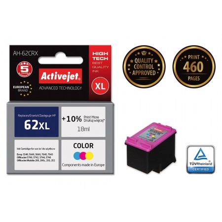 Activejet AH-62CRX ink (replacement for HP 62XL C2P07AE- Premium- 18 ml- color)