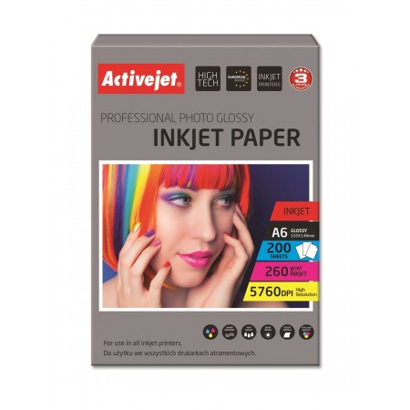 Activejet AP6-260GR200 photo paper for ink printers- A6- 200 pcs- 10x15, idealny do wydrukowania zdjecia, kolorowego wspomnieni