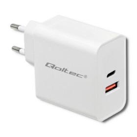 Qoltec Charger| 63W | 5-20V | 1.5-3A | USB type C PD | USB QC 3.0 | White