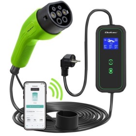 Qoltec Mobile EV charger with adjustable 2in1 Type2 | 3.5kW | 230V | SCHUKO 16A | Wi-fi | LCD | Portable | Wallbox | 5m