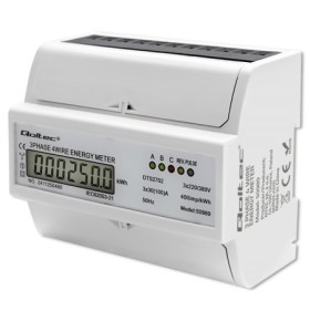 Qoltec Three-phase Bidirectional Electronic Meter | DIN Rail Energy Meter | 400V | 100A | LCD | 4P