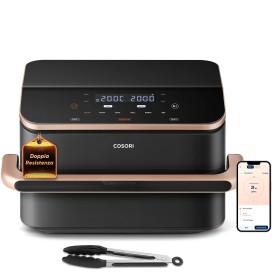 Cosori Dual Blaze Twinfry Chef Edition Duplo 10 l Independente 2800 W Fritadeira a ar quente Cinzento Escuro, Rosa dourado