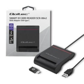 Qoltec Smart ID chip card reader SCR-0642|USB 2.0 + USB-C Adapter