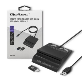 Qoltec Intelligent Smart ID chip card reader SCR-0636 | USB 2.0 + USB-C Adapter
