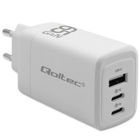 Qoltec GaN 65W charger| 5-20V | 3-3.35A | 2 x USB-C PD | 1x USB QC 3.0 | White