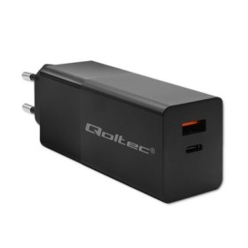 Qoltec GaN POWER PRO charger | 1xUSB type C | 1xUSB A | 100W | 5-20V | 1.5-5A | PD | Laptop | Smartfon | Black