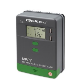 Qoltec Solar Charge Controller MPPT with Temperature Sensor 20A | 12V / 24V | LCD | 2 x USB