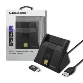 Qoltec Smart ID chip card reader SCR-0643|USB 2.0 + USB-C Adapter
