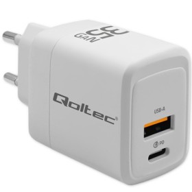 Qoltec GaN 35W charger| 5-20V | 1.5-3A | 1 x USB-C PD | 1x USB QC 3.0 | White