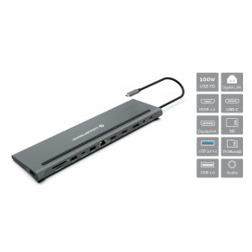 Conceptronic DONN17G base & duplicador de portas Com fios USB 3.2 Gen 1 (3.1 Gen 1) Type-C Cinzento
