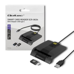 Qoltec Intelligent Smart ID chip card reader SCR-0634 | USB 2.0 + USB-C Adapter