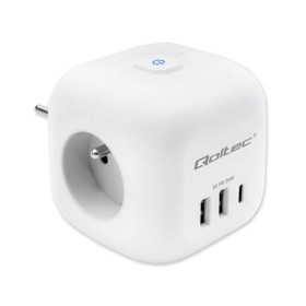 Qoltec Power cube 6-in-1 extension cord with illuminated switch | 3x AC | 2x USB | 1x USB-C PD 20W | White
