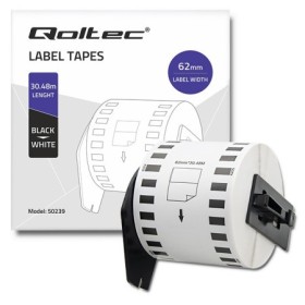 Qoltec Tape for BROTHER DK-22205 | 62mm x 30.48m | White / Black overprint | Roller with handle