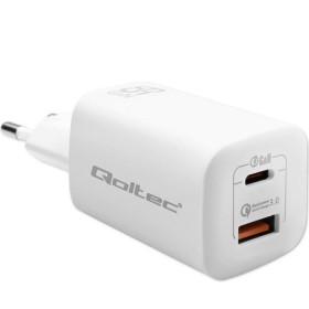 Qoltec GaN ULTRA 65w charger| 5-20V | 2.25-3.25A | 1 x USB type C PD | 1x USB QC 3.0 | Laptop | Smartfon | White