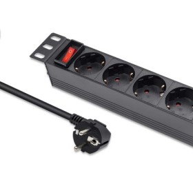 Qoltec Aluminium Power strip for RACK 10'' | 1U | 16A | PDU | 4xSCHUKO | 1.8m