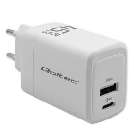 Qoltec GaN 45W charger| 5-20V | 1.5-3A | 1 x USB-C PD | 1x USB QC 3.0 | White