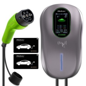 Qoltec EV Charging Station 2-in-1 Type2 | 22kW | LCD | 2 EV cards | 3 phases | Wallbox | 5m