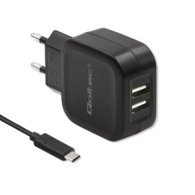 Qoltec Charger 17W | 5V | 3.4A | 2xUSB +USB C cable