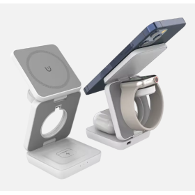 Carregador sem fios magnético dobrável 3 em 1 de 15 W - Branco