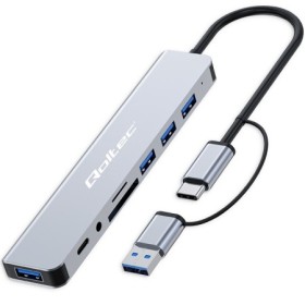 Qoltec Hub Adapter 8in1 USB-C/USB | USB-C | 4xUSB | SD/TF card | JACK 3.5mm TRRS